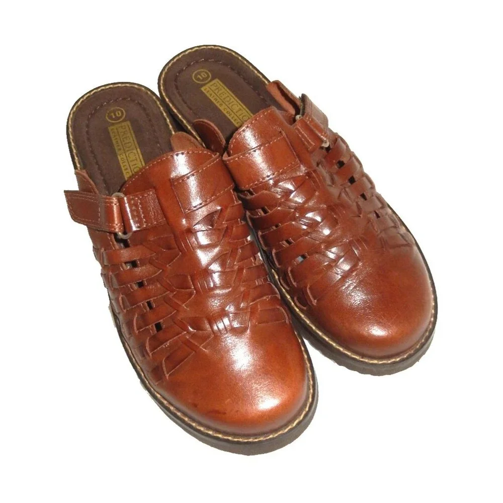 Vintage Predictions Braided Leather Mules Clogs Wood Slip-On's Women's 10 Brown